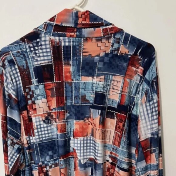 Southern Lady Patchwork Print Open Front Short Cardigan 1X Lightweight Stretch - Picture 3 of 12